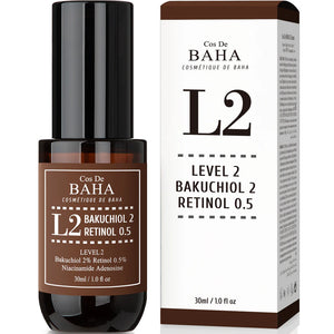 Retinol 0.5%, Bakuchiol 2% Serum with Retinol for Face, Anti-Aging, Hyperpigmentation and Acne Flare-Ups, 1 Fl Oz (30ml)